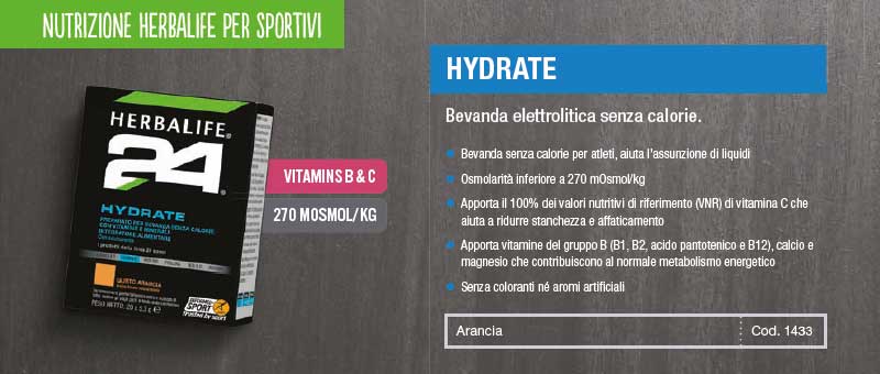 HERBALIFE HYDRATE INTEGRATORE CHI PUO' AVERE BISOGNO DI HYDRATE? - Chiunque desidera un'idratazione senza calorie. - Gli atleti durante un allenamento intenso. - Chiunque faccia attività fisica prima o dopo il lavoro. - Chi svolge lavori di fatica che richiedono sforzi prolungati durante la giornata. PANORAMICA Utile integrazione di Vitamine e Minerali, nutrienti fondamentali durante l'esercizio fisico. AIUTA PER LA LOTTA ALLA CELLULITE