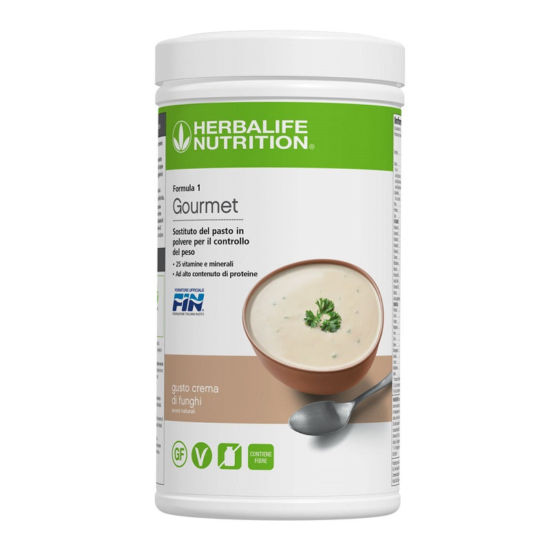 HERBALIFE DIETA DIMAGRIRE SOSTITUENDO I PASTI Tutti i benefici del Formula 1 Sostituto del pasto in una gustosa versione calda e deliziosa al sapore di funghi ed erbe.  Ogni porzione del Formula 1 Gourmet contiene 17 grammi* di proteine vegetali di alta qualità e 25 vitamine e minerali chiave. Fonte di fibre e formulata con ingredienti di origine vegana, questa miscela esclusiva è anche priva di glutine e non contiene zuccheri aggiunti, coloranti artificiali o dolcificanti.