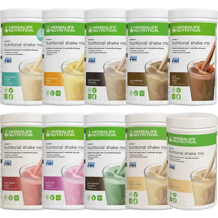 HERBALIFE PER DIMAGRIRE Formula 1 Nutritional Shake Mix è un frullato sostitutivo del pasto per una dieta ipocalorica. Fornisce la quantità necessaria di nutrienti in termini di vitamine e minerali, proteine ​​e fibre. **Da utilizzare come sostituto dei pasti per il controllo del peso