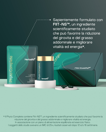 Phyto Complete:

·       È disponibile in un comodo sachet
·       È formulato con Fiit-NS™
·       È ricco di fitonutrienti
·       È adatto ai vegani
·       Contiene Vitamine C e B3 (Niacina) contribuiscono al normale metabolismo energetico e alla riduzione della stanchezza e dell'affaticamento
·       Contiene caffeina naturale derivata dal guaranà
·       Contiene Cromo che contribuisce al il normale metabolismo dei macronutrienti e al mantenimento di livelli normali di glucosio nel sangue
       Conti