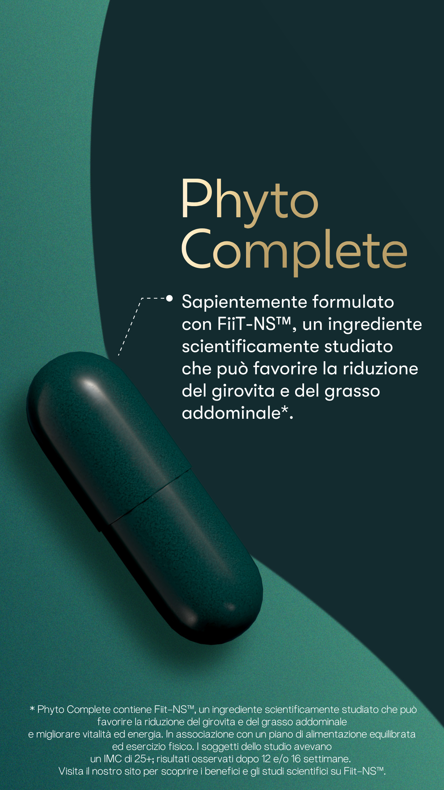 Phyto Complete:

·       È disponibile in un comodo sachet
·       È formulato con Fiit-NS™
·       È ricco di fitonutrienti
·       È adatto ai vegani
·       Contiene Vitamine C e B3 (Niacina) contribuiscono al normale metabolismo energetico e alla riduzione della stanchezza e dell'affaticamento
·       Contiene caffeina naturale derivata dal guaranà
·       Contiene Cromo che contribuisce al il normale metabolismo dei macronutrienti e al mantenimento di livelli normali di glucosio nel sangue
       Conti