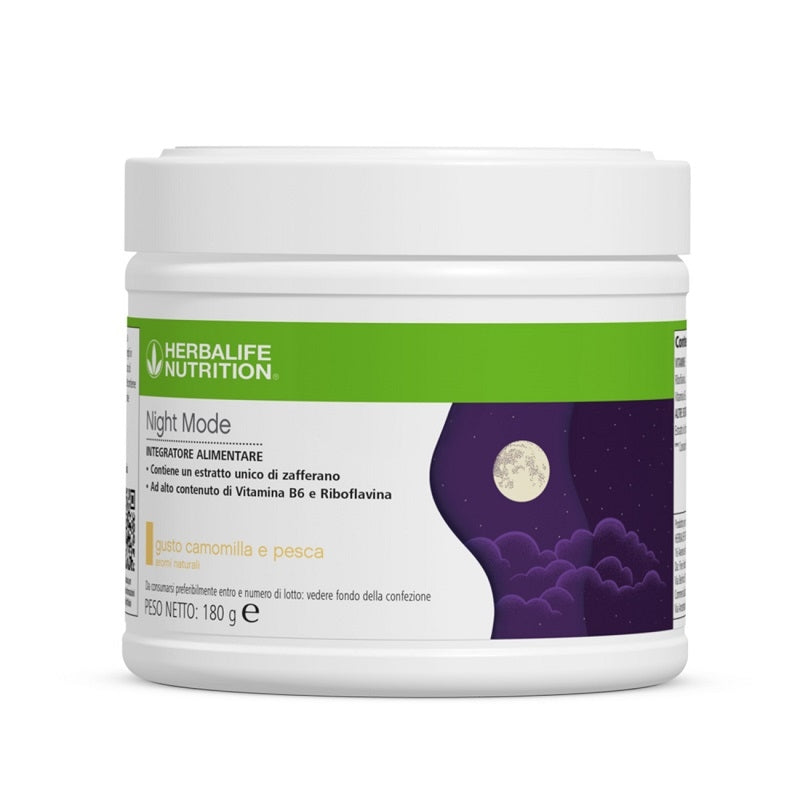 NIGHT MODE HERBALIFE DORMIRE BENE E SVEGLIARSI IN FORMA Goditi una serata rilassante con Night Mode, un integratore alimentare con un estratto di zafferano studiato scientificamente, creato per la tua routine notturna.  Night Mode è sapientemente formulato con una miscela di vitamine accuratamente selezionate per contribuire alla normale funzione psicologica* e al normale funzionamento del sistema nervoso.