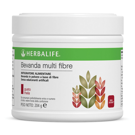 herbalife bevanda multifibre alla mela sgonfia- aiuta nella perdita peso dona sazietà combatte il senso di fame detox La Bevanda Multi Fibre non contiene dolcificanti artificiali ed è appositamente formulato con sei fonti di fibre naturali: mela, avena, mais, agrumi, cicoria e soia. Ogni misurino di questa gustosa polvere senza zucchero* al gusto di mela fornisce 5 grammi di fibre che svolgono un ruolo nelle funzioni digestive.**