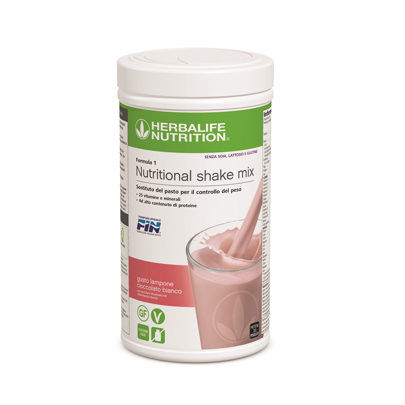 HERBALIFE FORMULA1 FREE SENZA SOIA SENZA GLUTINE VEGETARIANO LAMPONE CIOCCOLATO BIANCO Il tuo sostituto del pasto nutrizionalmente bilanciato da consumare ovunque tu sia: i nostri frullati Formula 1 sono di origine vegana, sono senza glutine, adatti ai vegetariani e forniscono oltre un terzo dell'apporto giornaliero raccomandato di 25 vitamine e minerali. Prova il tuo frullato Formula .