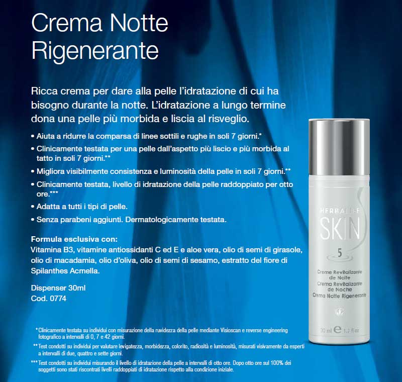 Herbalife crema notte nutriente idratante anti rughe Nutri la tua pelle mentre dormi con la Crema Notte Rigenerante. Aiuta la tua pelle a rigenerarsi durante la notte con la Crema Notte Rigenerante. Realizzata con una miscela di Aloe vera, vitamine antiossidanti ed estratti botanici, questa ricca crema è progettata per fornire alla pelle l'idratazione necessaria durante la notte.