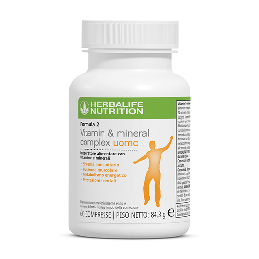 Herbalife integrazione minerali e vitamine uomo Un supporto nutrizionale a tutto tondo, Vitamin & Mineral Complex è sviluppato da esperti e supportato dalla scienza. Appositamente formulato per gli uomini, ogni compressa è progettata per fornire 24 micronutrienti chiave per supportare le esigenze del tuo corpo. Complesso vitaminico e minerale per Uomo