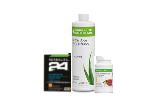 Prodotti Herbalife kit idratazione con Hydrate H24, infuso energizzante e aloe concentrato